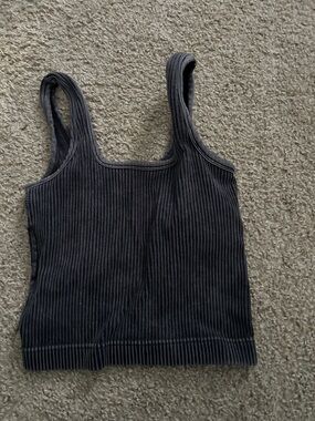 Zenana - Ribbed Square-Neck Brami - Charcoal Gray